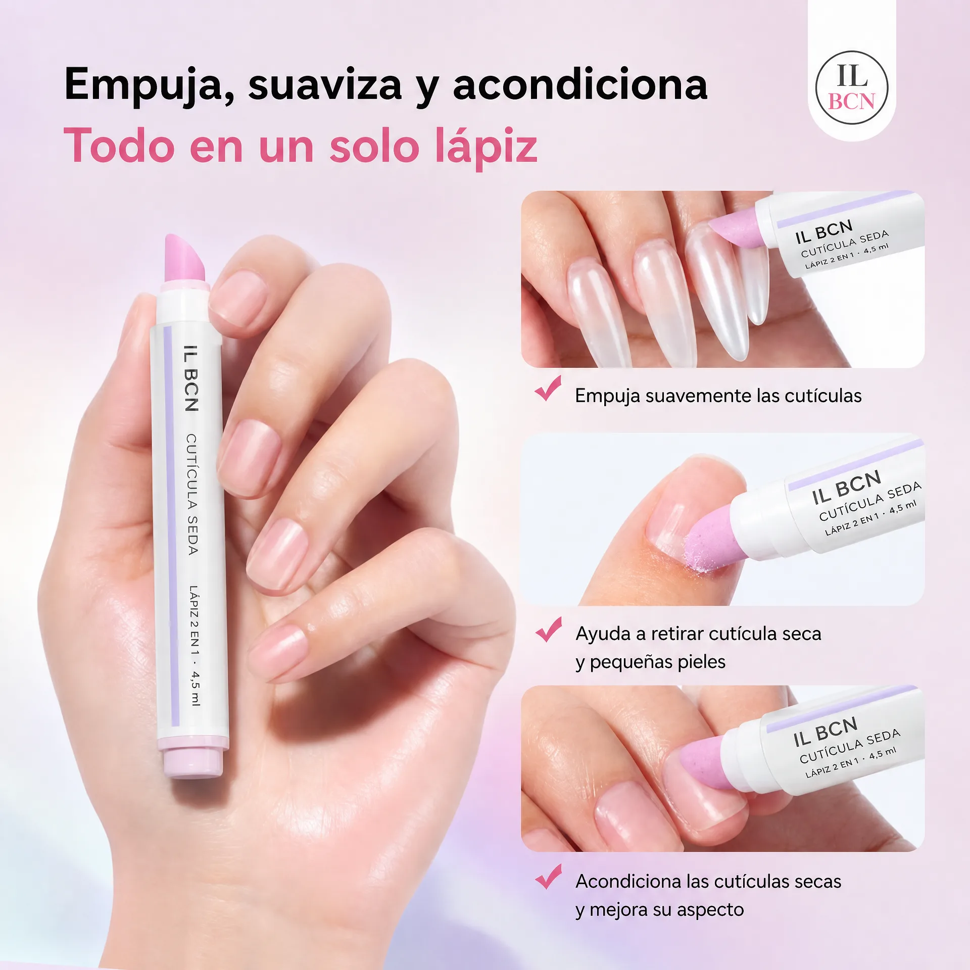 Tres funciones del lápiz Cutícula Seda