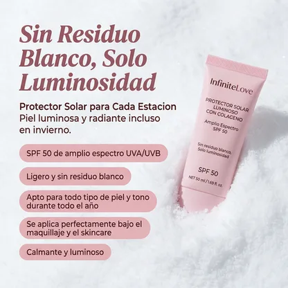 Protector Solar Glow con Colágeno SPF50 – Hidratación y Brillo Natural sin Residuo Blanco