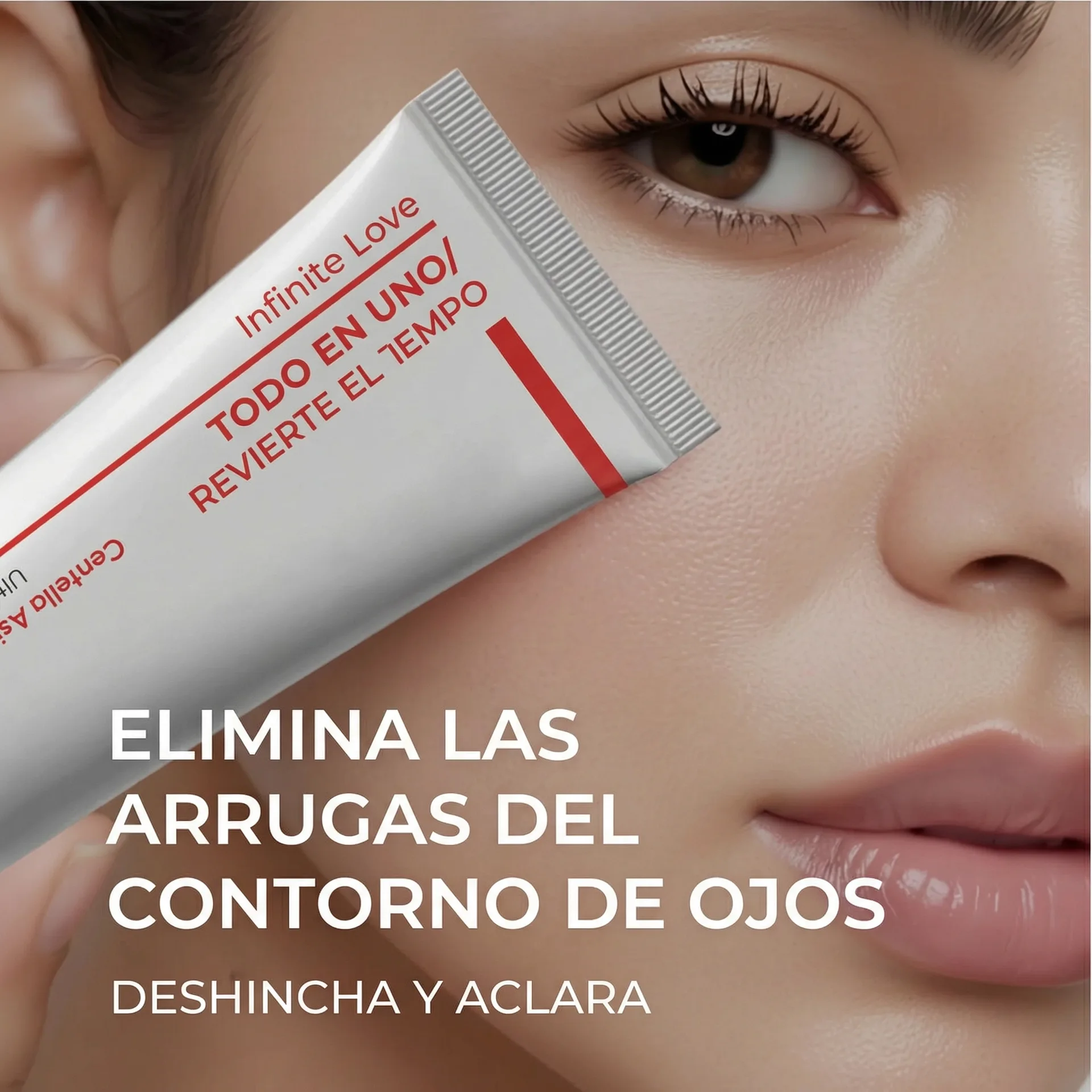 Aplicación localizada de la crema Todo en Uno en rostro y contorno externo de los ojos